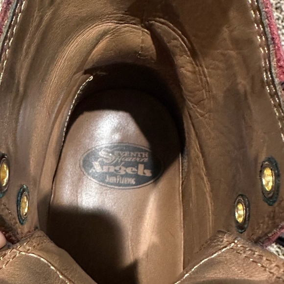 john Fluevog 7th Heaven 6 eyelet derby swirl boots burgundy size 7.5! - Picture 7 of 14